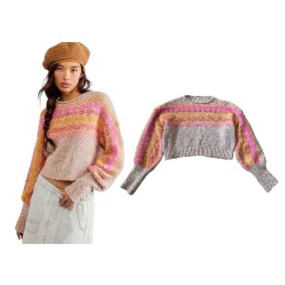 Free People Snowflake Cropped Pullover Size Large - Picture 1 of 11
